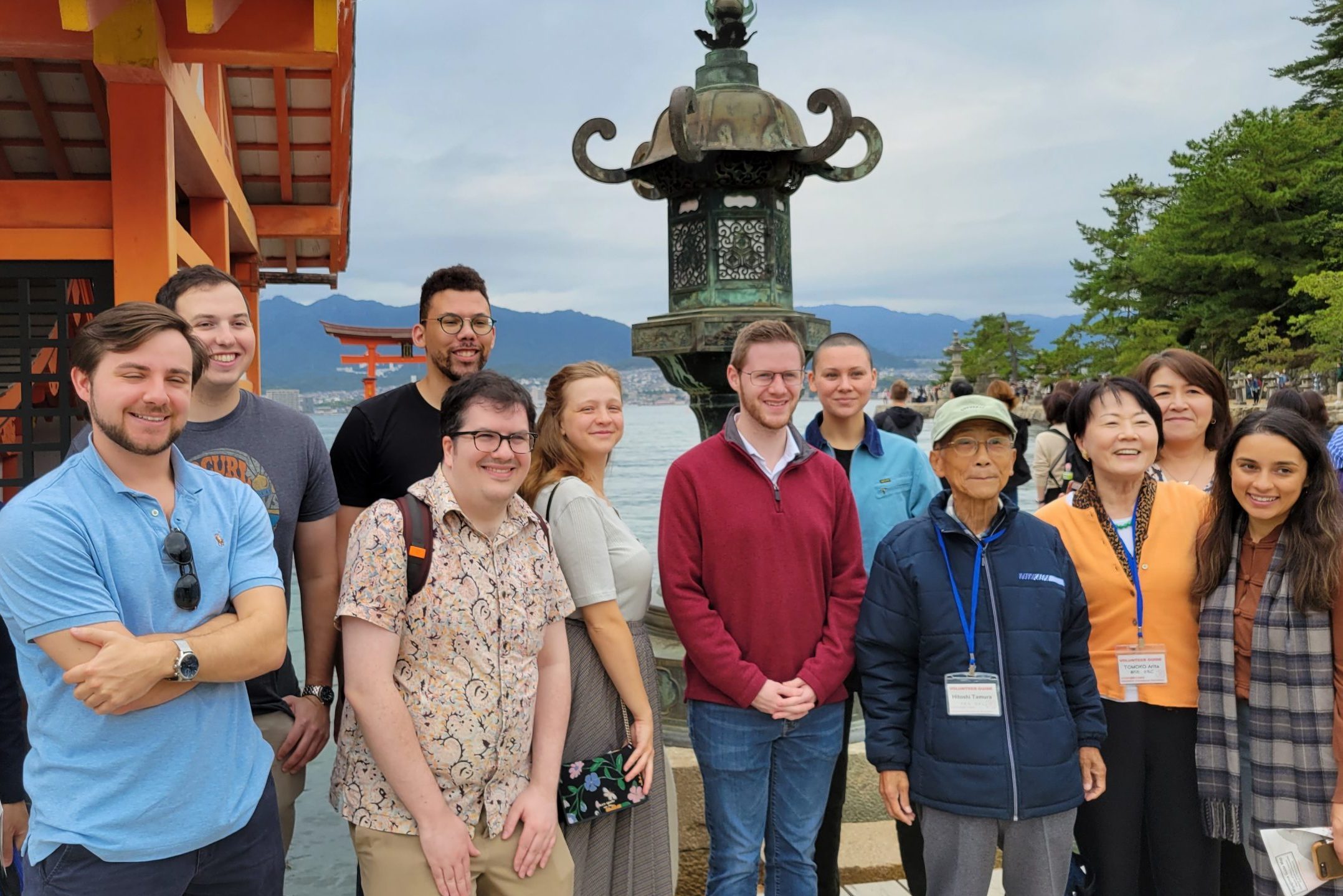 Participants and JCIE staff at the Itsukushima Shrine, Hiroshima.