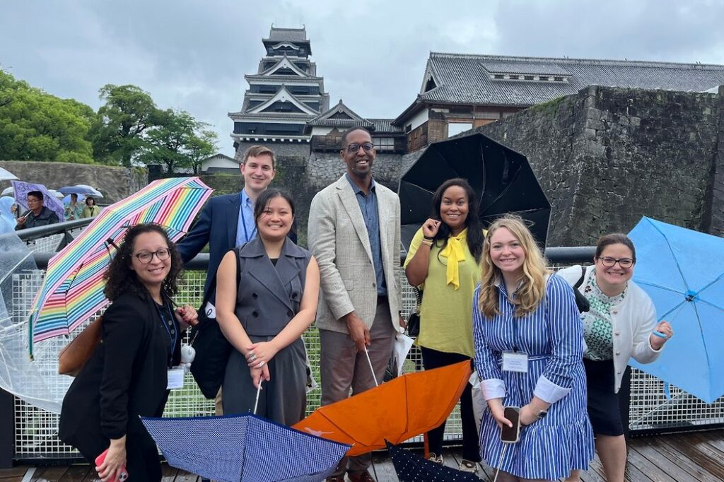 Staff visit Kumamoto Castle.